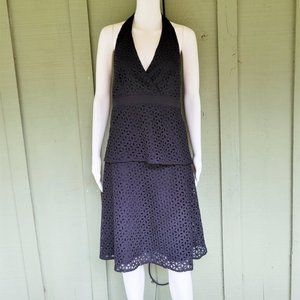 DONNA MORGAN Black Eyelet Halter Top Skirt Set 10